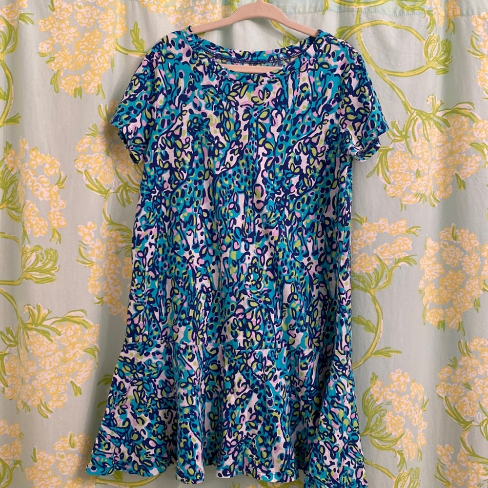 Lilly Pulitzer Girls Blue Green Pink Giraffe Printed Swing Dress